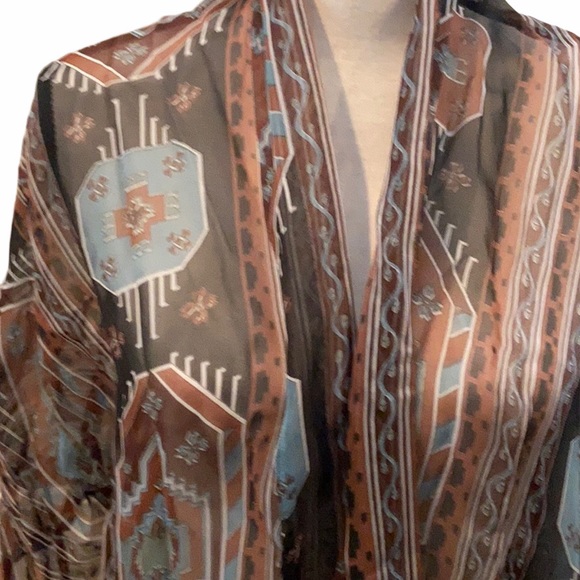 Heléne Sidel rayon open front brown/blue cardigan/kimono. - Picture 2 of 4
